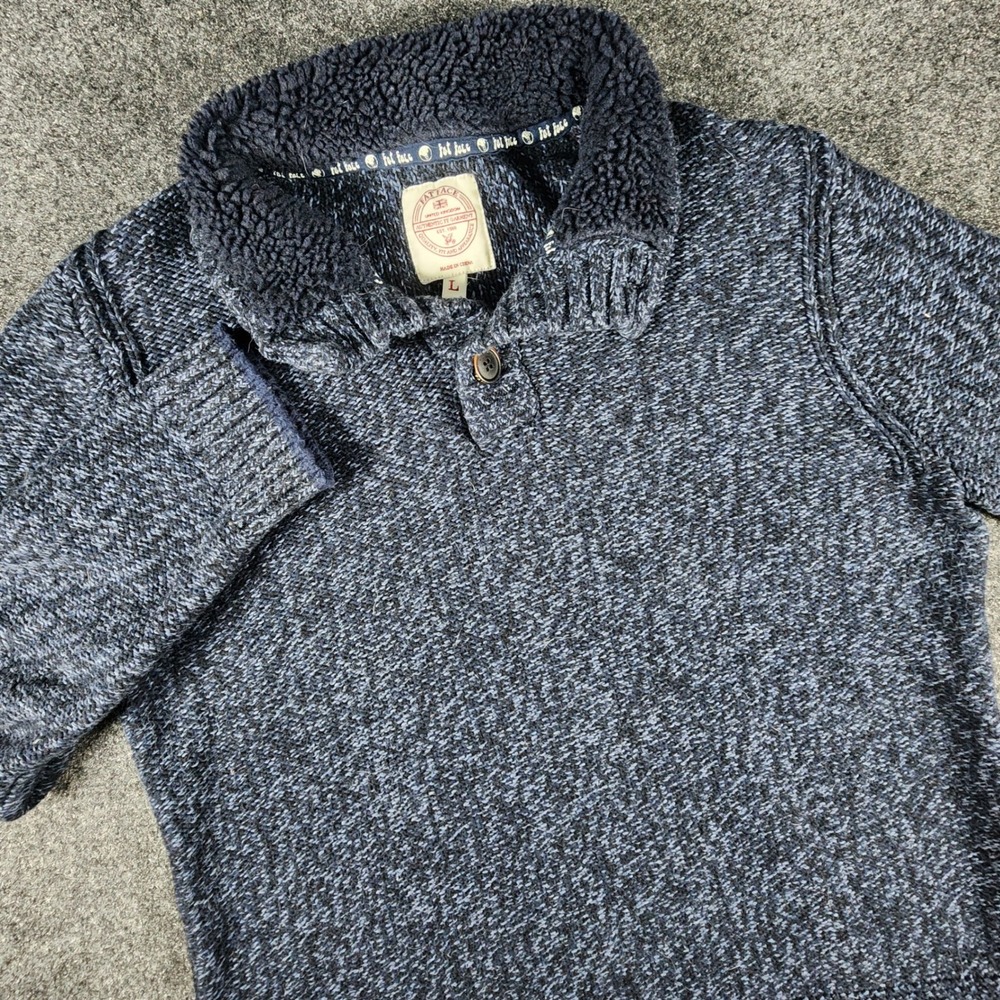 FatFace Mock Neck Cotton Wool Blend Sweater Mens L Blue Marled Sherpa Lined